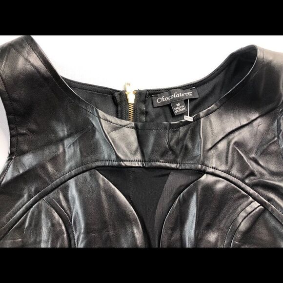 Chocolate Black Faux Leather Strappy Sleeveless Dress - Picture 9 of 9
